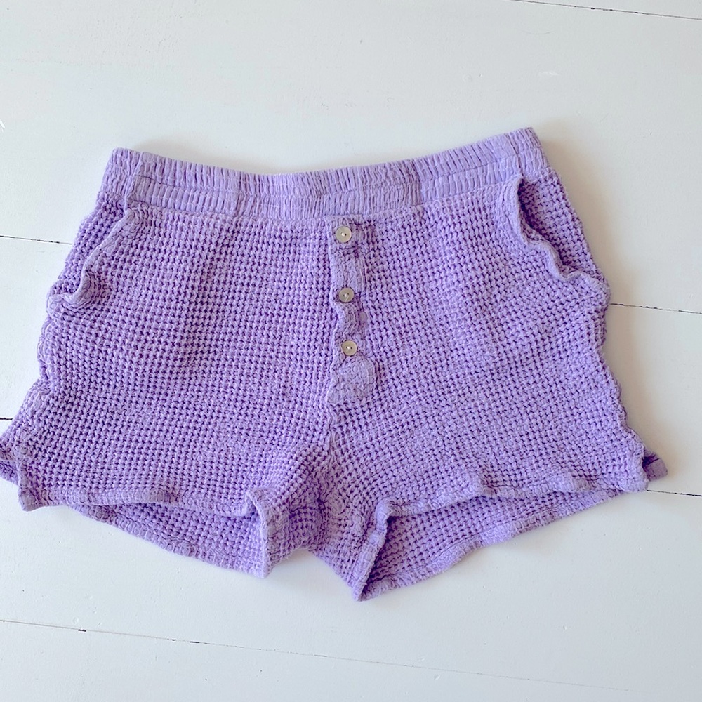 DONNI. Lavender Knit Waffle Shorts
